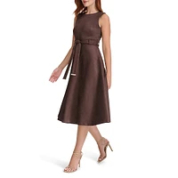 Belted Faux Suede Midi A-Line Dress