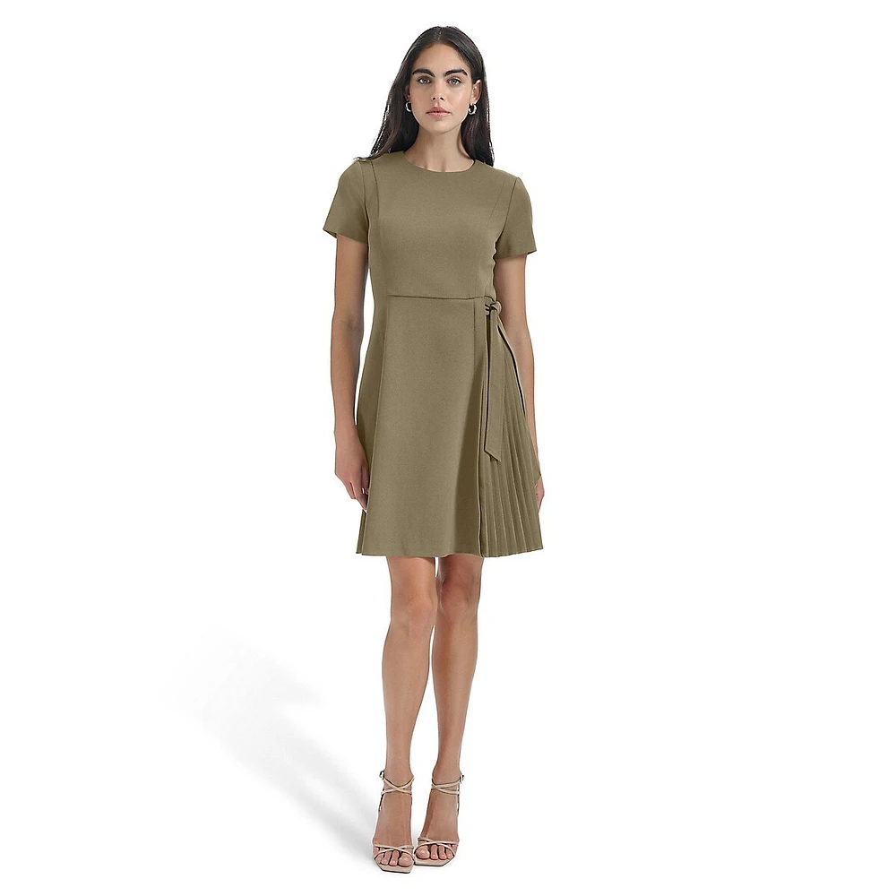 Tied Pleated Crepe Fit-&-Flare Dress