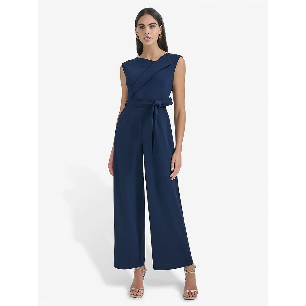 Tied Asymmetrical Lapel Jumpsuit