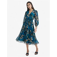 Floral Chiffon Surplice Midi Dress