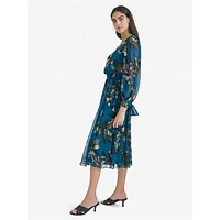 Floral Chiffon Surplice Midi Dress