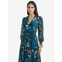 Floral Chiffon Surplice Midi Dress