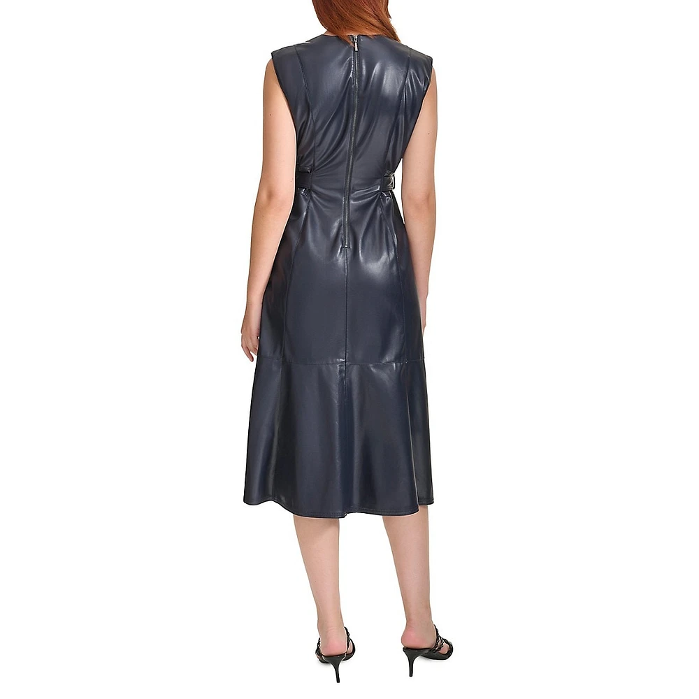 Faux Leather Sleeveless A-Line Dress