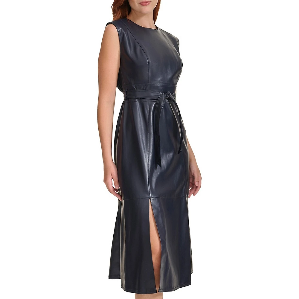 Faux Leather Sleeveless A-Line Dress