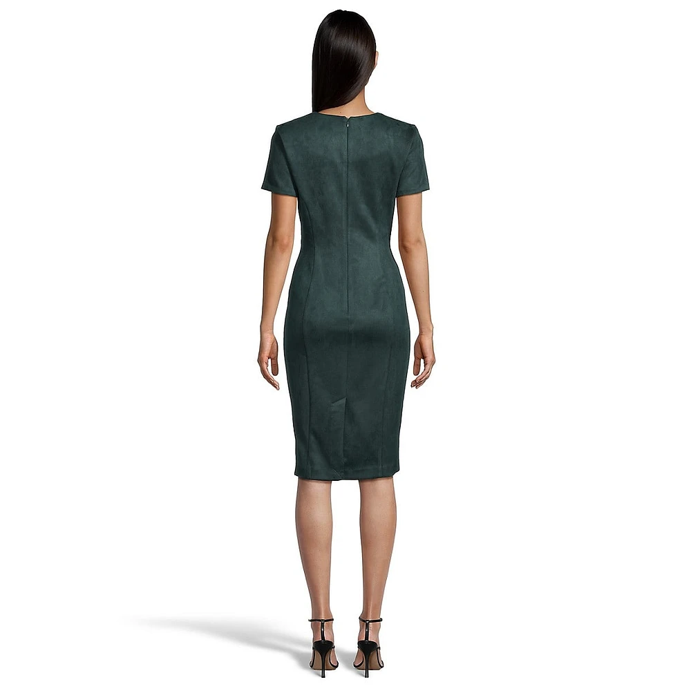 Belted Faux Suede Sleeveless Sheath Dress