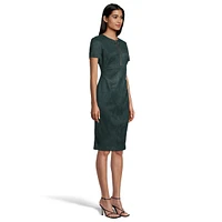 Belted Faux Suede Sleeveless Sheath Dress