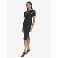 Pleather & Scuba Crepe Short-Sleeve Sheath Dress