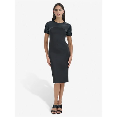 Pleather & Scuba Crepe Short-Sleeve Sheath Dress