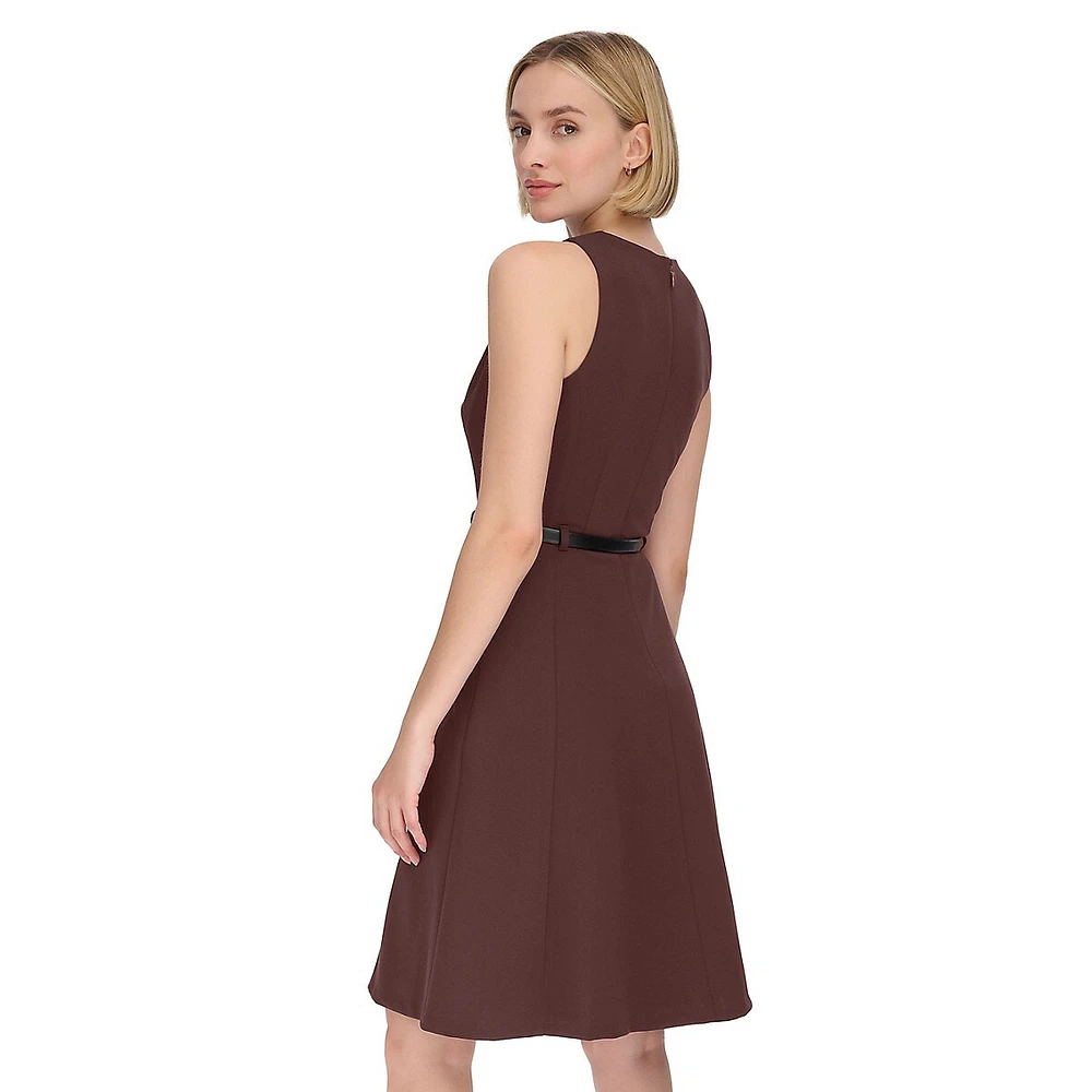 Belted Sleeveless Pleated A-Line Dress