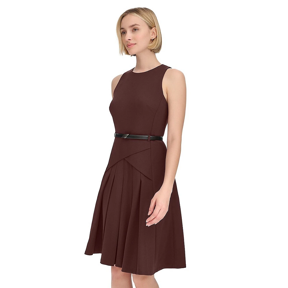 Belted Sleeveless Pleated A-Line Dress