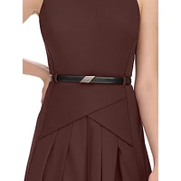 Belted Sleeveless Pleated A-Line Dress