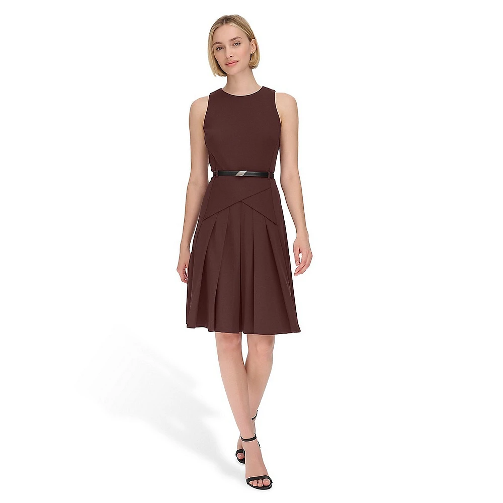 Belted Sleeveless Pleated A-Line Dress