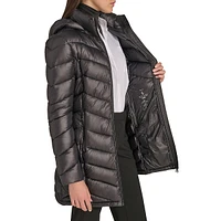 Belted Packable Chevron-Quilt Polyfill Coat