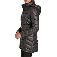 Belted Packable Chevron-Quilt Polyfill Coat