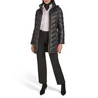 Belted Packable Chevron-Quilt Polyfill Coat