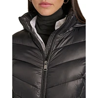 Belted Packable Chevron-Quilt Polyfill Coat