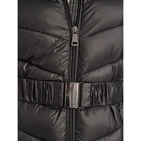 Belted Packable Chevron-Quilt Polyfill Coat