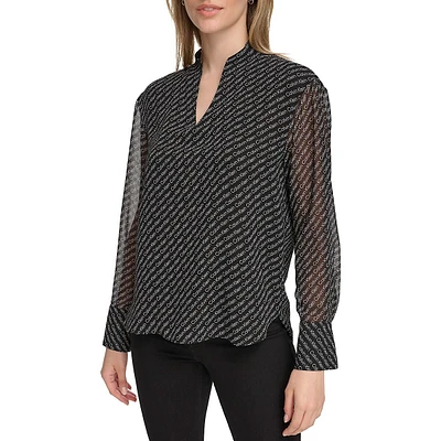 Splitneck Illusion Monogram Blouse