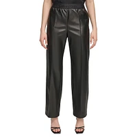 Logo-Waist Pull-On Faux Leather Pants