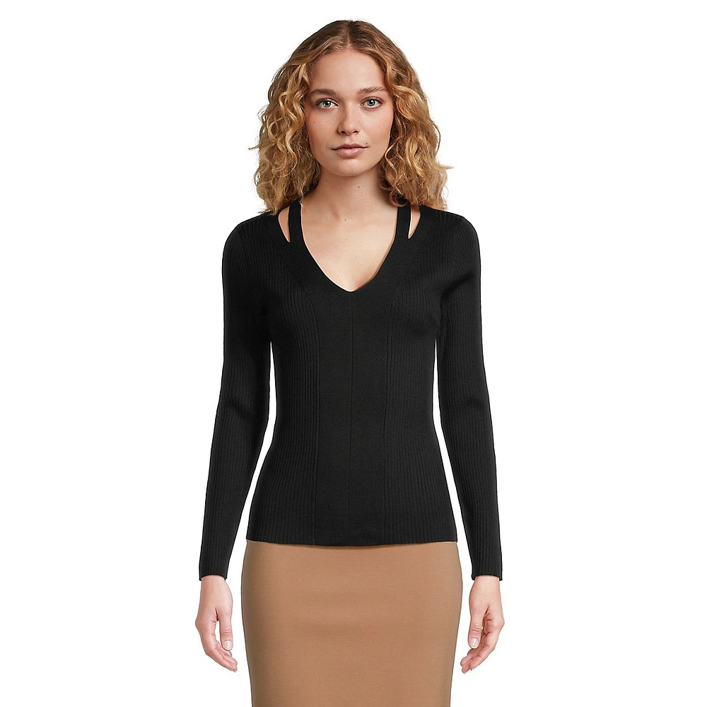 Cutout Rib-Knit Sweater