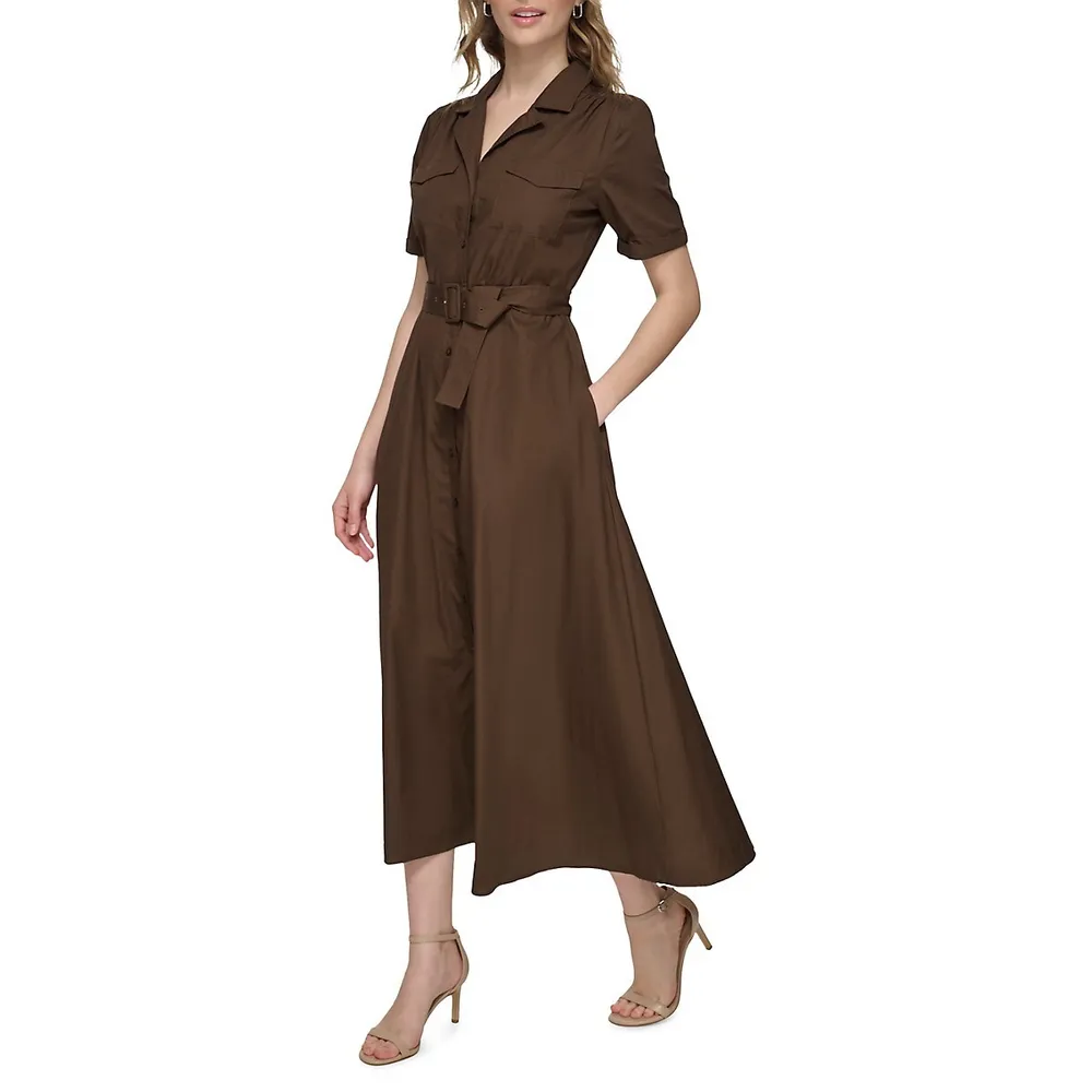 Belted Fit-and-Flare Maxi Shirtdress