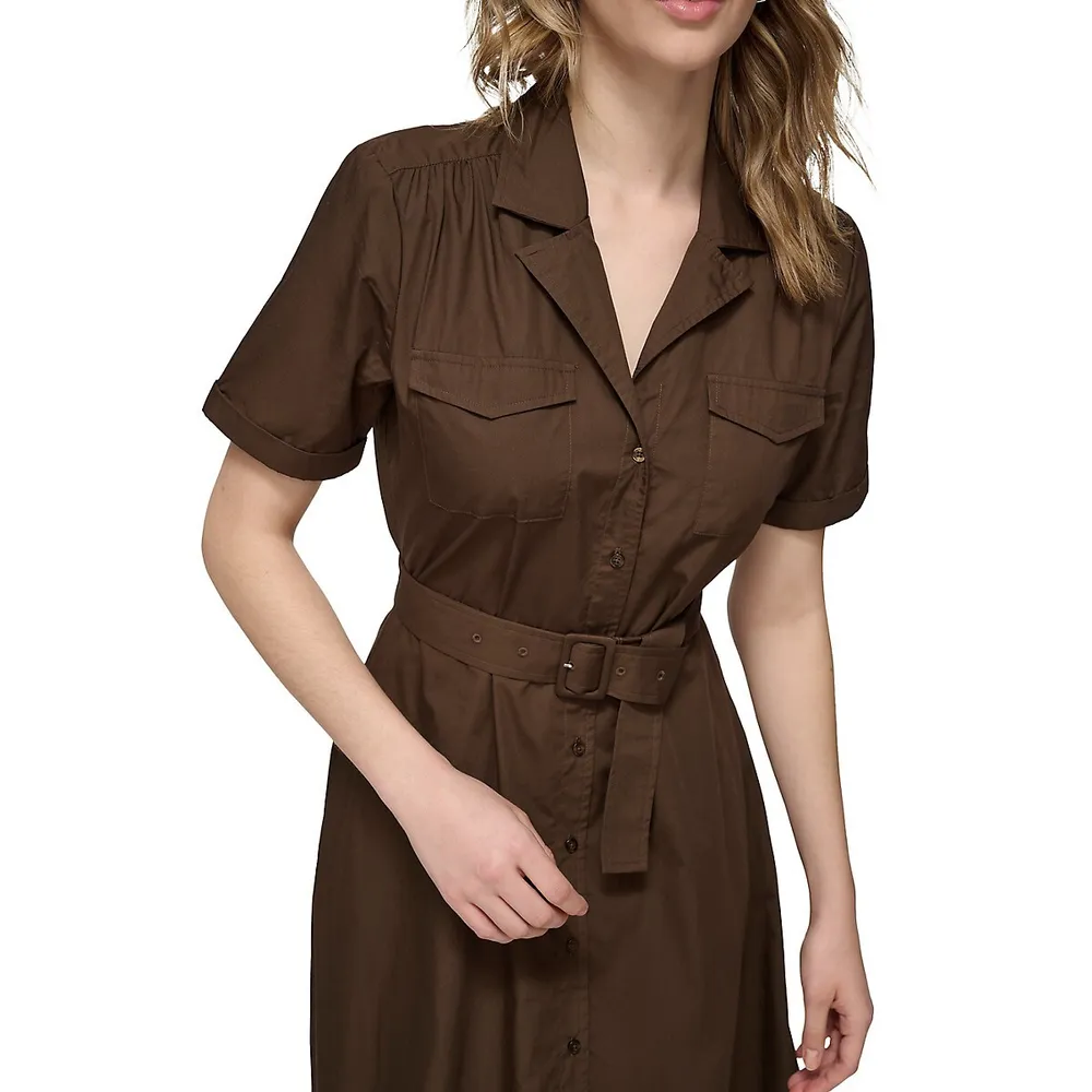 Belted Fit-and-Flare Maxi Shirtdress