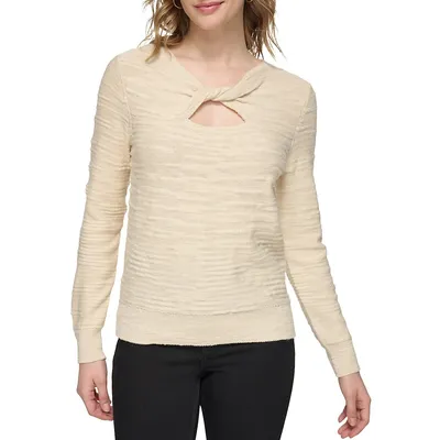 Twist-Neck Keyhole Long-Sleeve Sweater