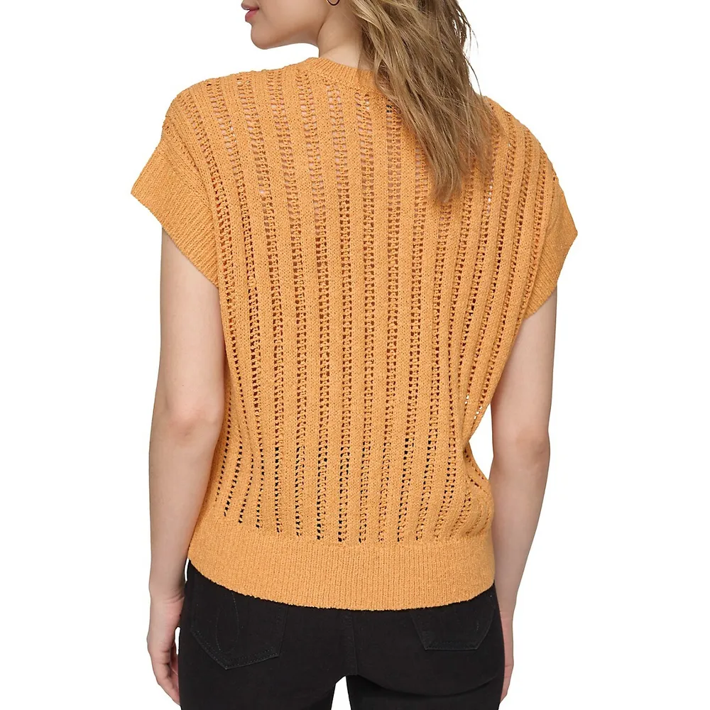 Open Weave Short-Sleeve Sweater