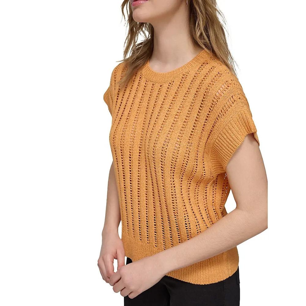 Open Weave Short-Sleeve Sweater