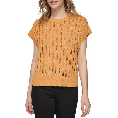 Open Weave Short-Sleeve Sweater