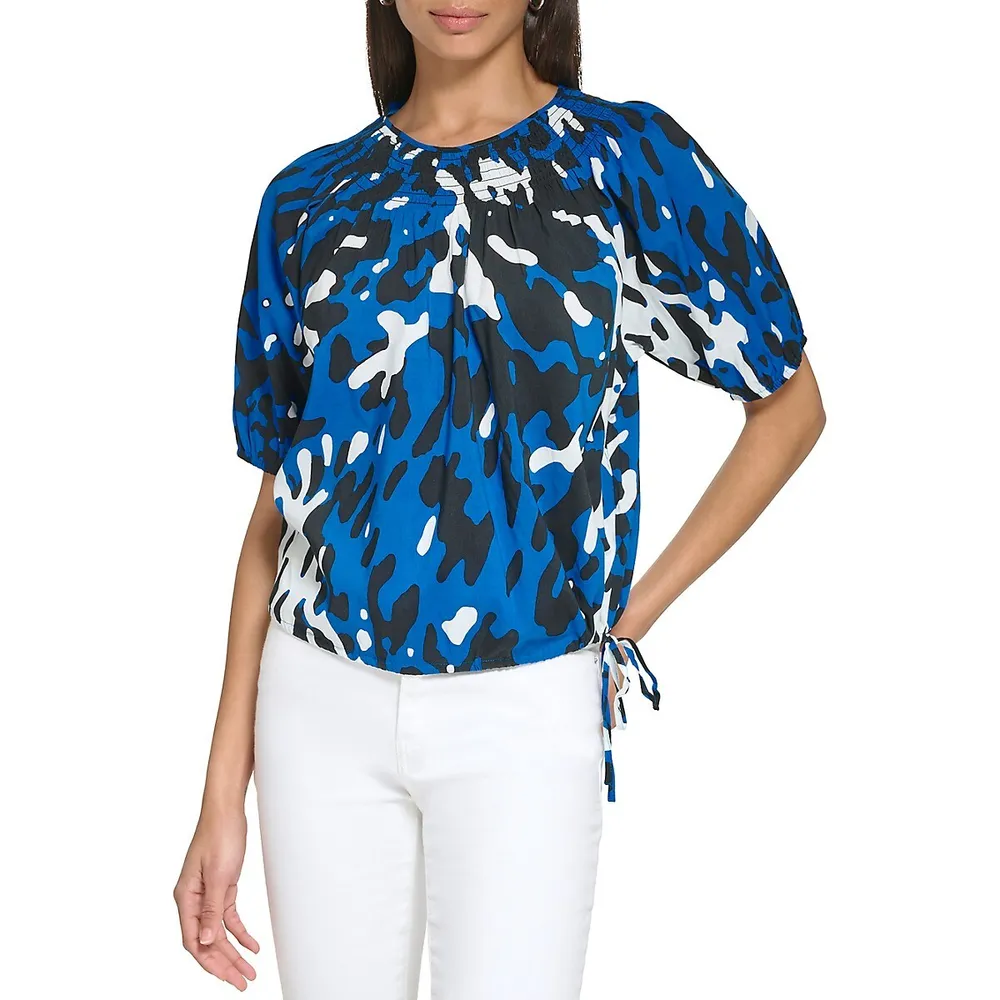 Smocked-Yoke Print Top