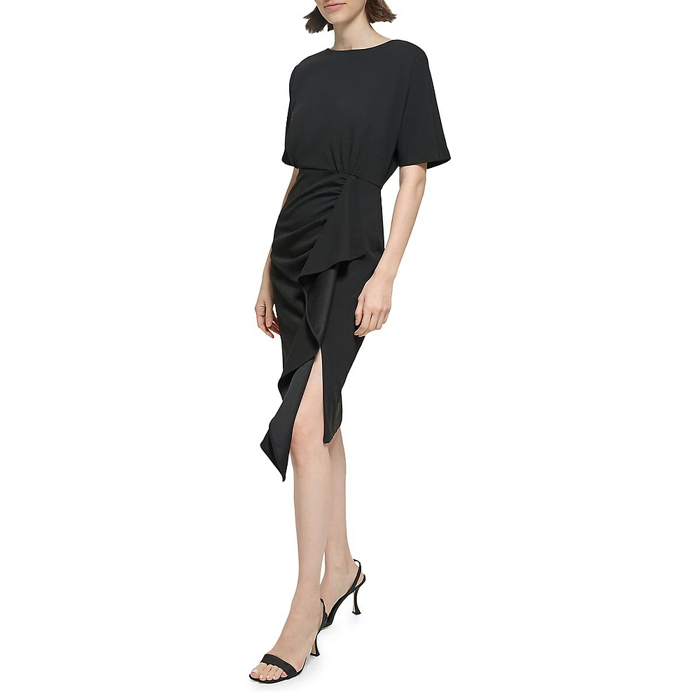 Ruffled Side-Slit Sheath Dress