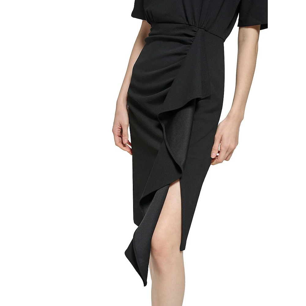 Ruffled Side-Slit Sheath Dress