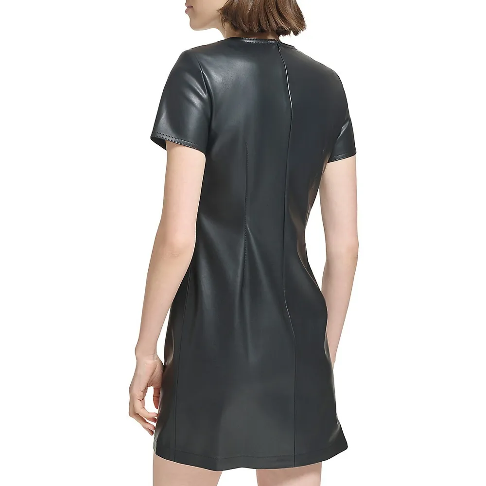 Asymmetrical-Zip Faux Leather Mini Dress