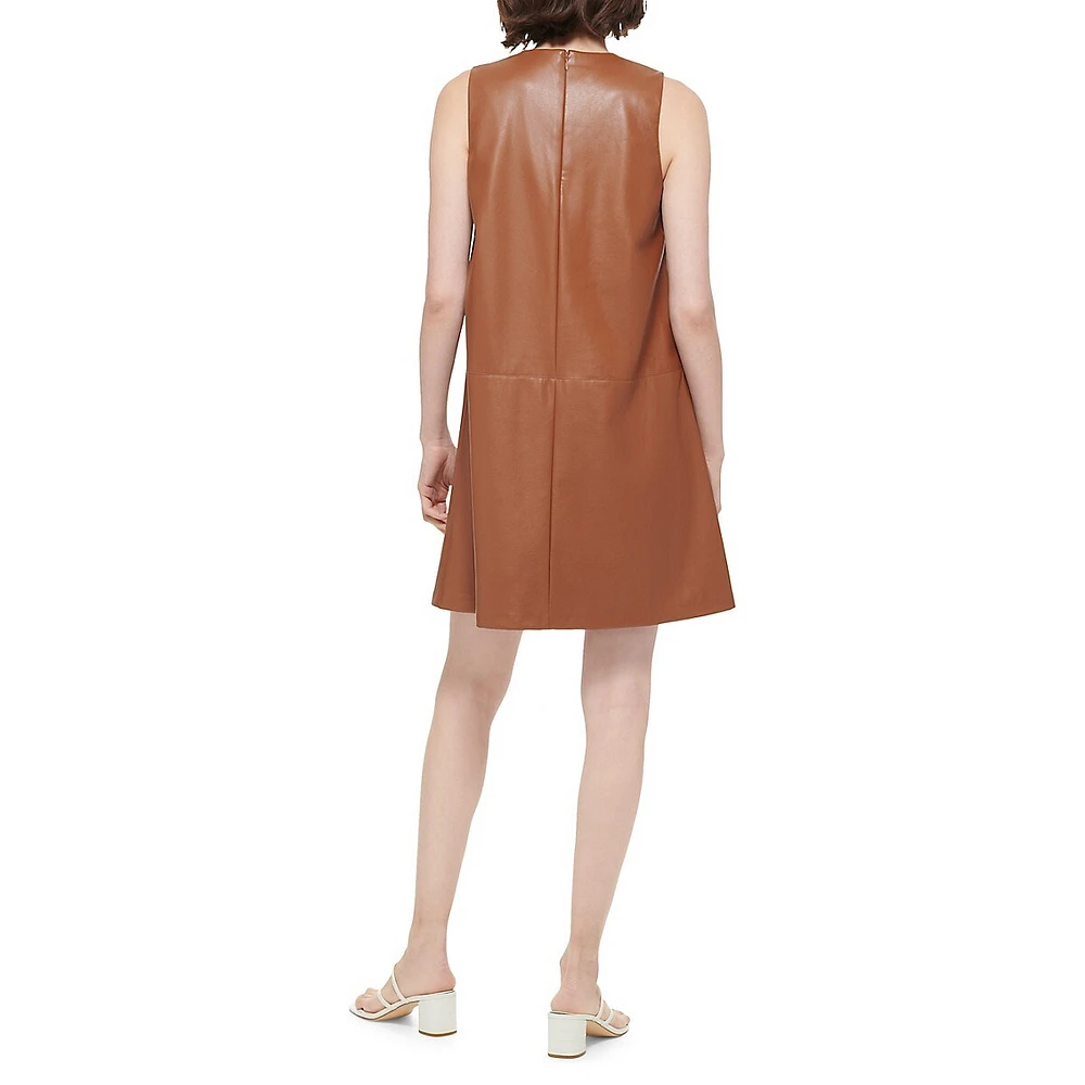 Sleeveless Faux Leather Trapeze Dress