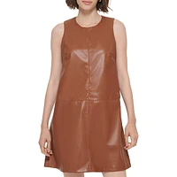 Sleeveless Faux Leather Trapeze Dress