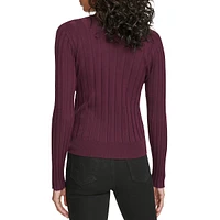 Long-Sleeve Faux-Wrap Ribbed Sweater