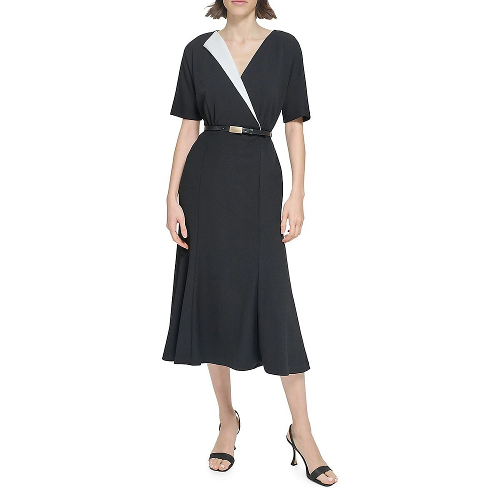 Belted Crepe Midi Dress