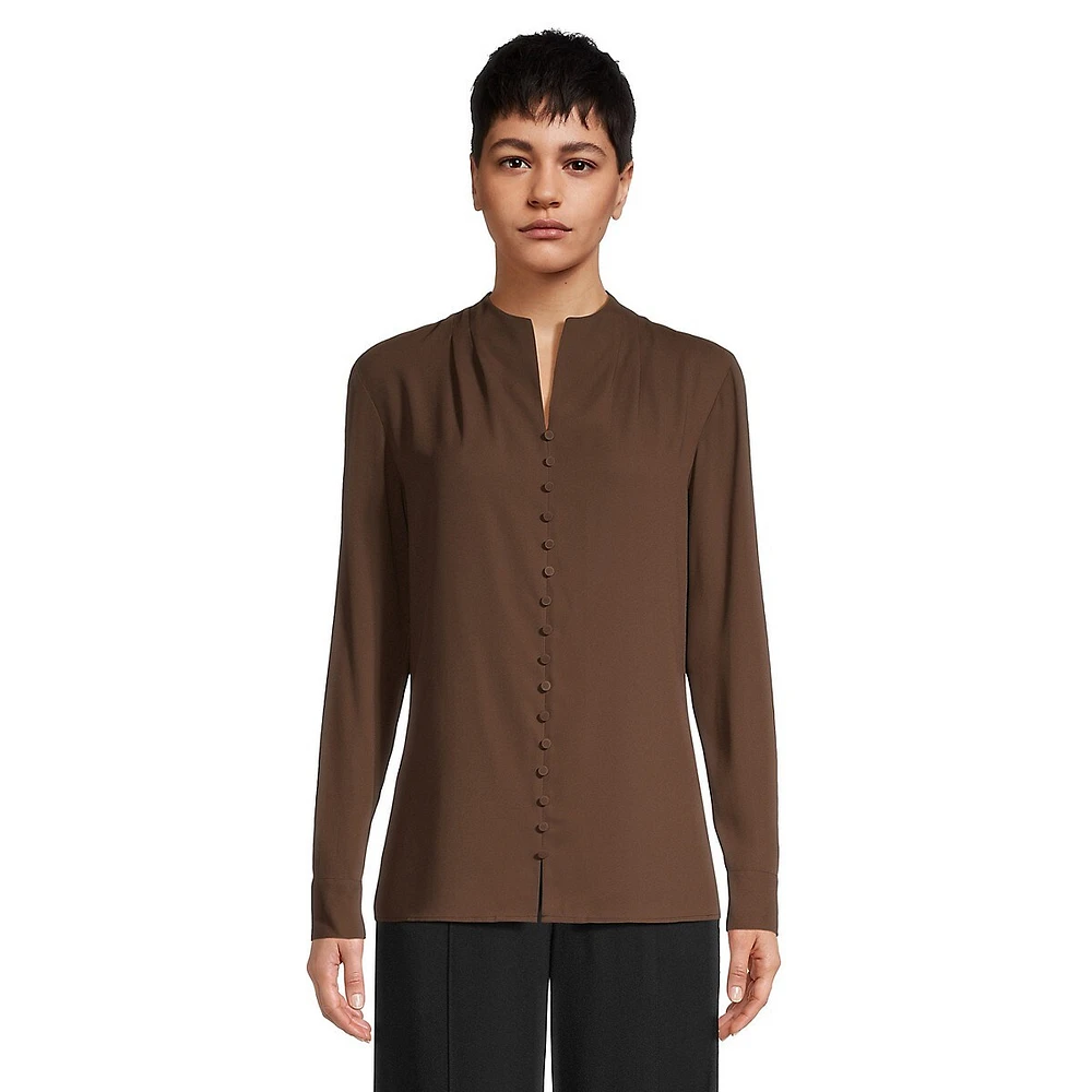 Button-Detailed Collarless Blouse