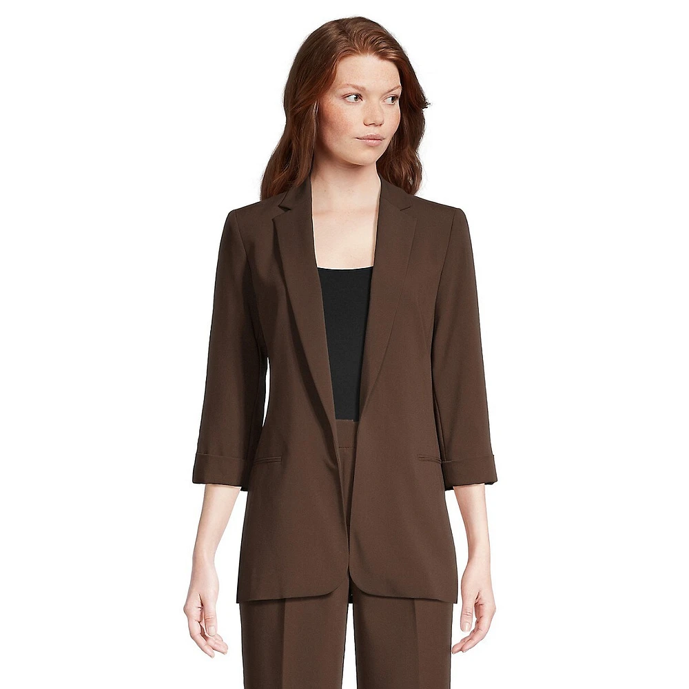 Open-Front Roll Tab-Sleeve Blazer