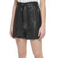 Faux-Leather Belted Shorts