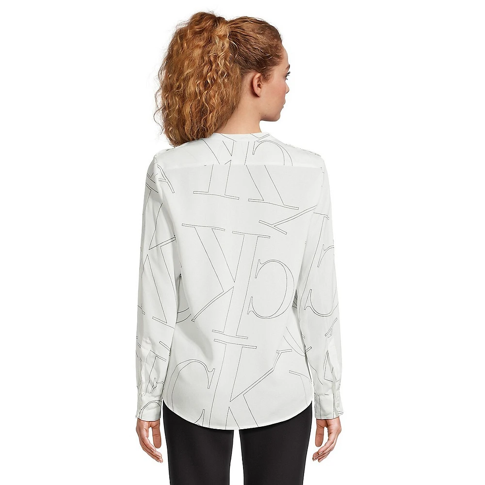 Convertible-Sleeve Logo-Print Blouse