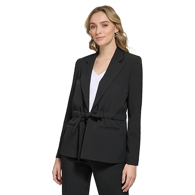 Drawstring-Waist Notched-Collar Blazer