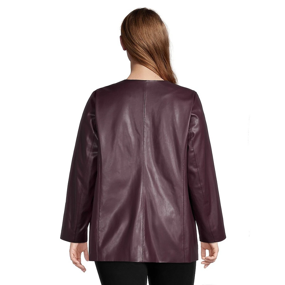Plus Faux Leather Open-Front Jacket