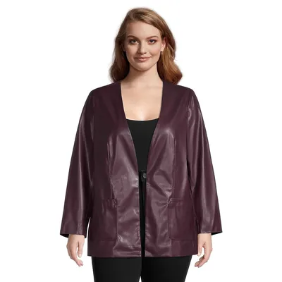 Plus Faux Leather Open-Front Jacket