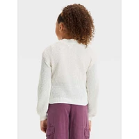 Girl's Short Waffle-Knit V-Neck Cardigan