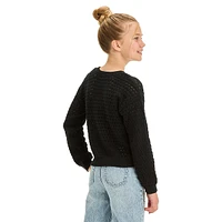 Girl's Openwork-Knit Crewneck Sweater