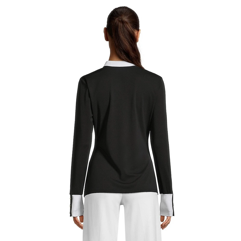 Ruched-Front Contrast-Trim Top