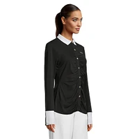 Ruched-Front Contrast-Trim Top