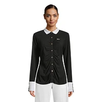 Ruched-Front Contrast-Trim Top